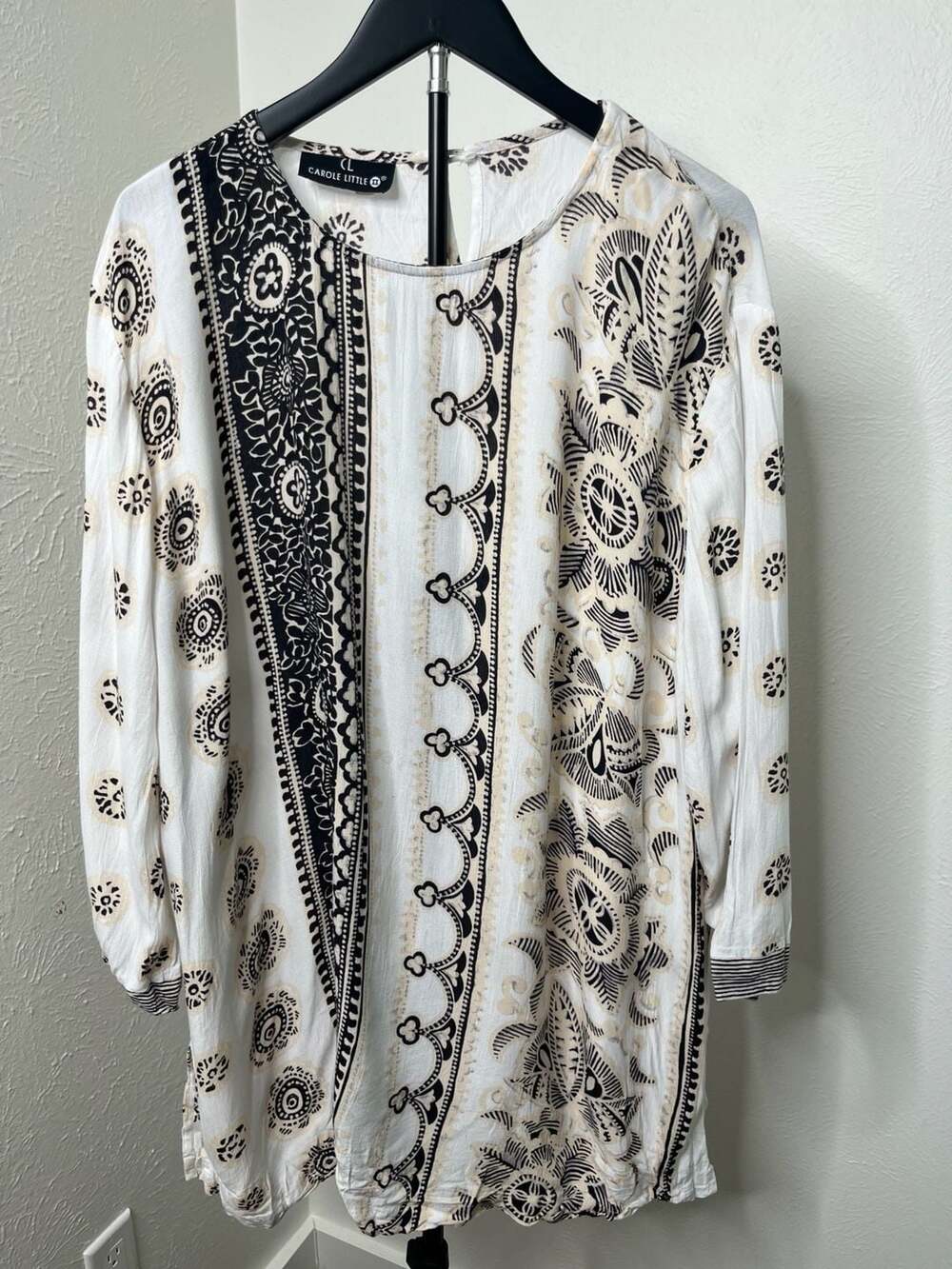 Carole Little Vintage Boho Floral Print Long Sleeve Tunic Blouse Size 20